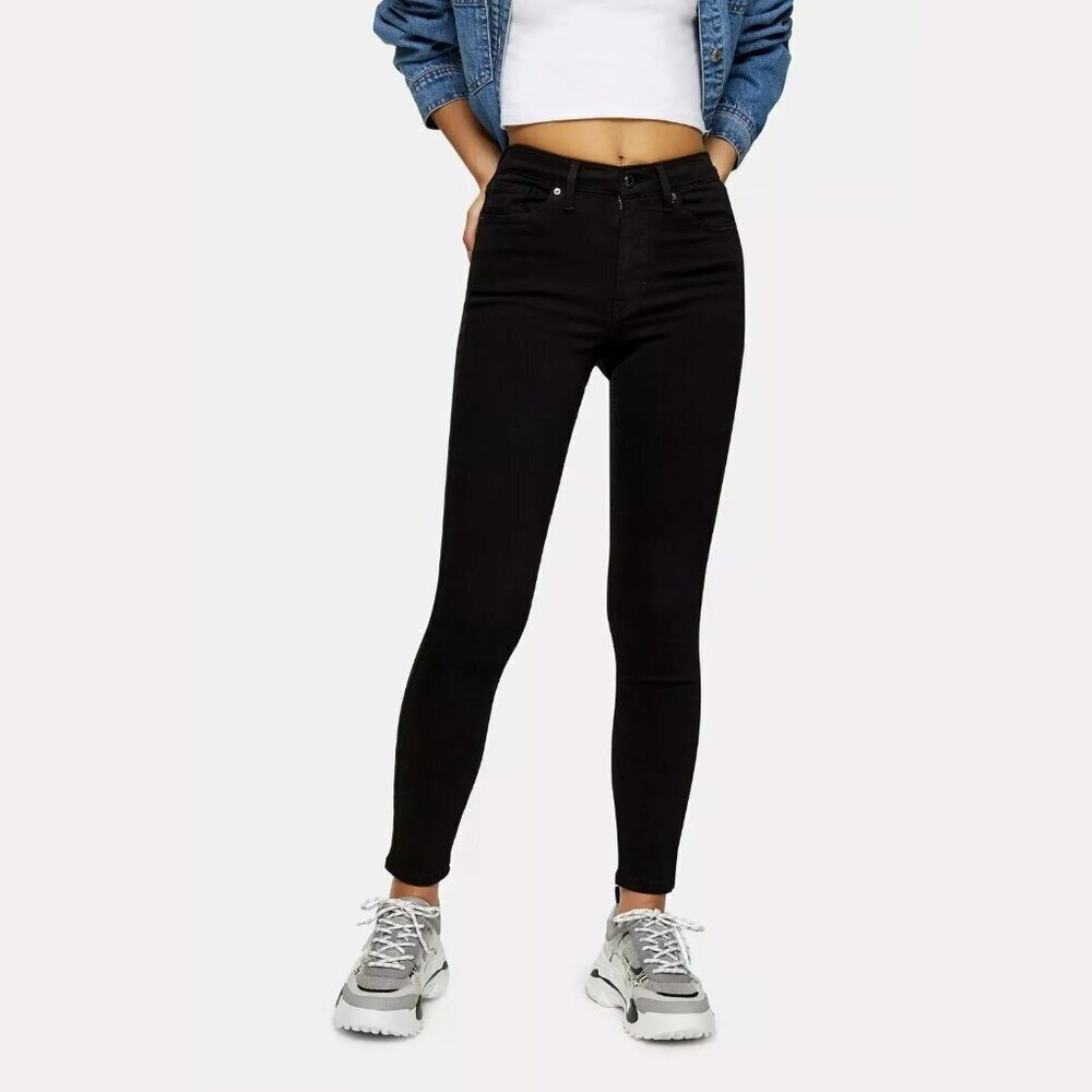 2/$30 Topshop Moto Jamie Jeans High Rise Ankle Grazer Skinny Jet Black 26 #9351